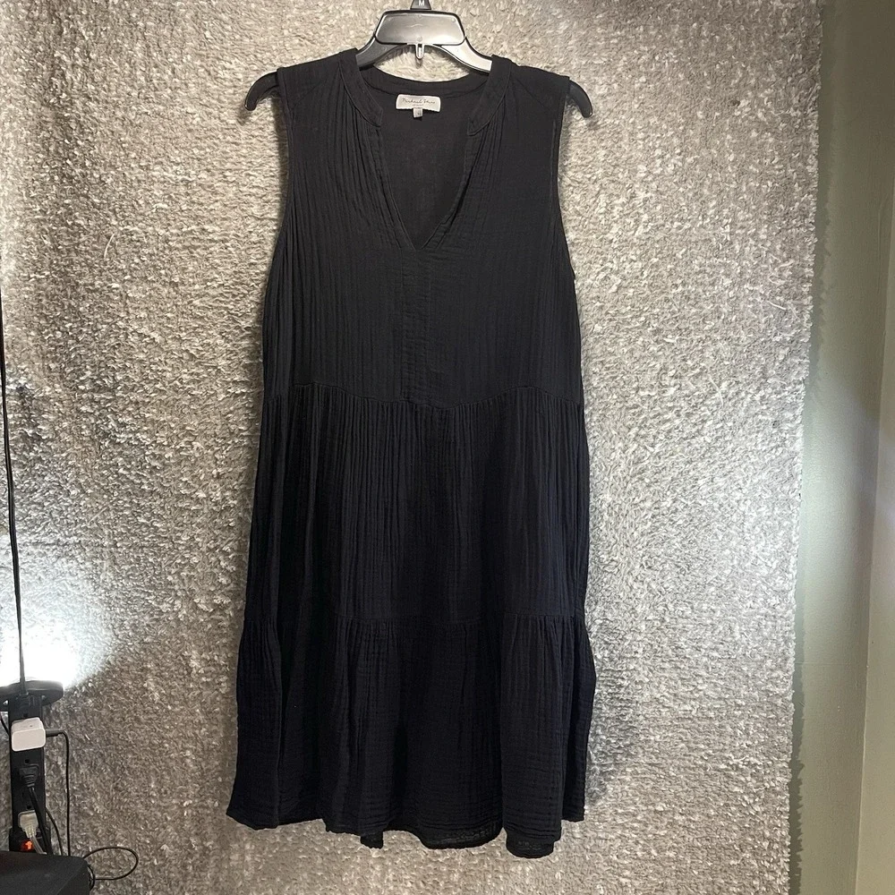 Michael Stars Womens Sleeveless V Neck Gauze Shift Dress Black S Coastal Beach - Picture 2 of 11